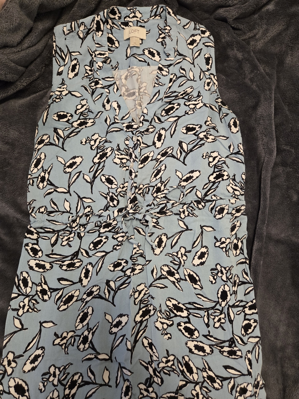 LOFT Light Blue One-Shoulder Floral Tie-Waist Dress